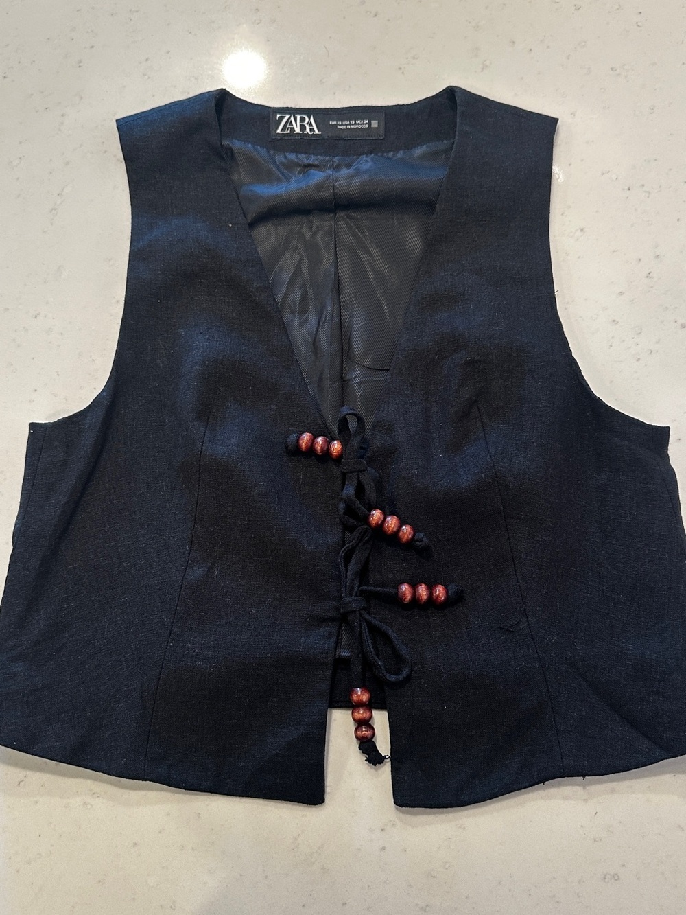 NWOT Zara Black Linen Tie-Front Vest XS - Picture 2 of 4
